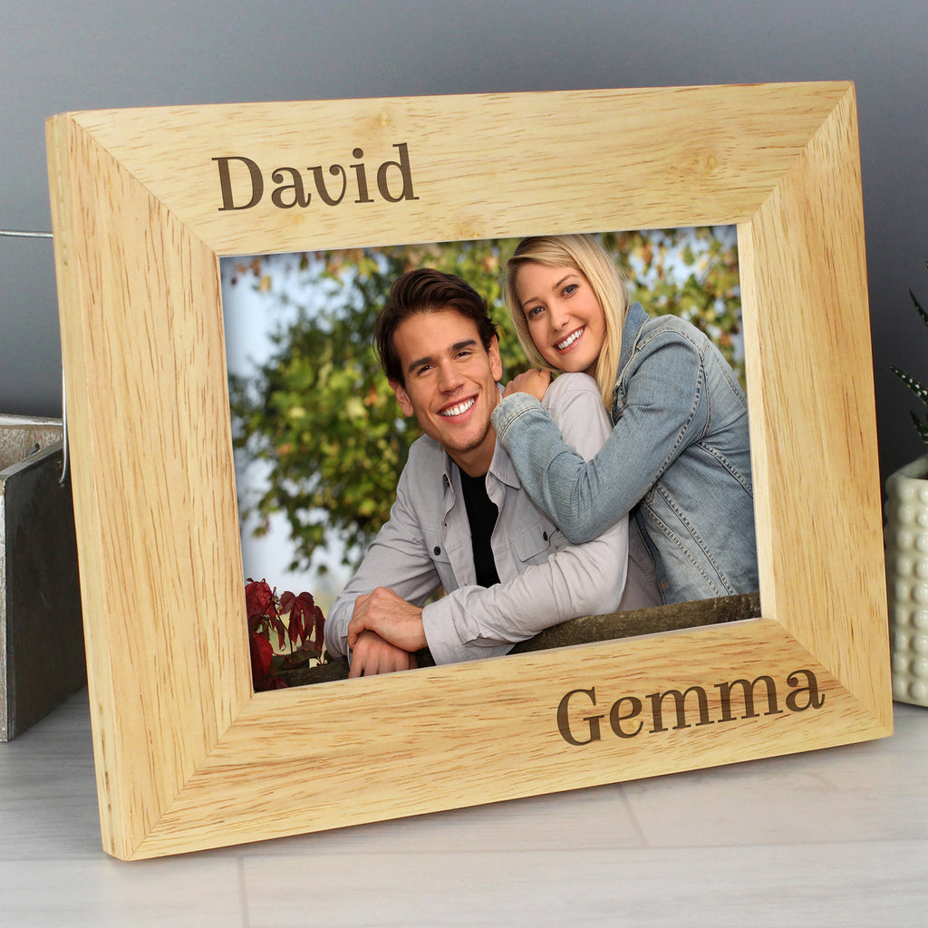 Personalised Couples 7x5 Landscape Wooden Photo Frame