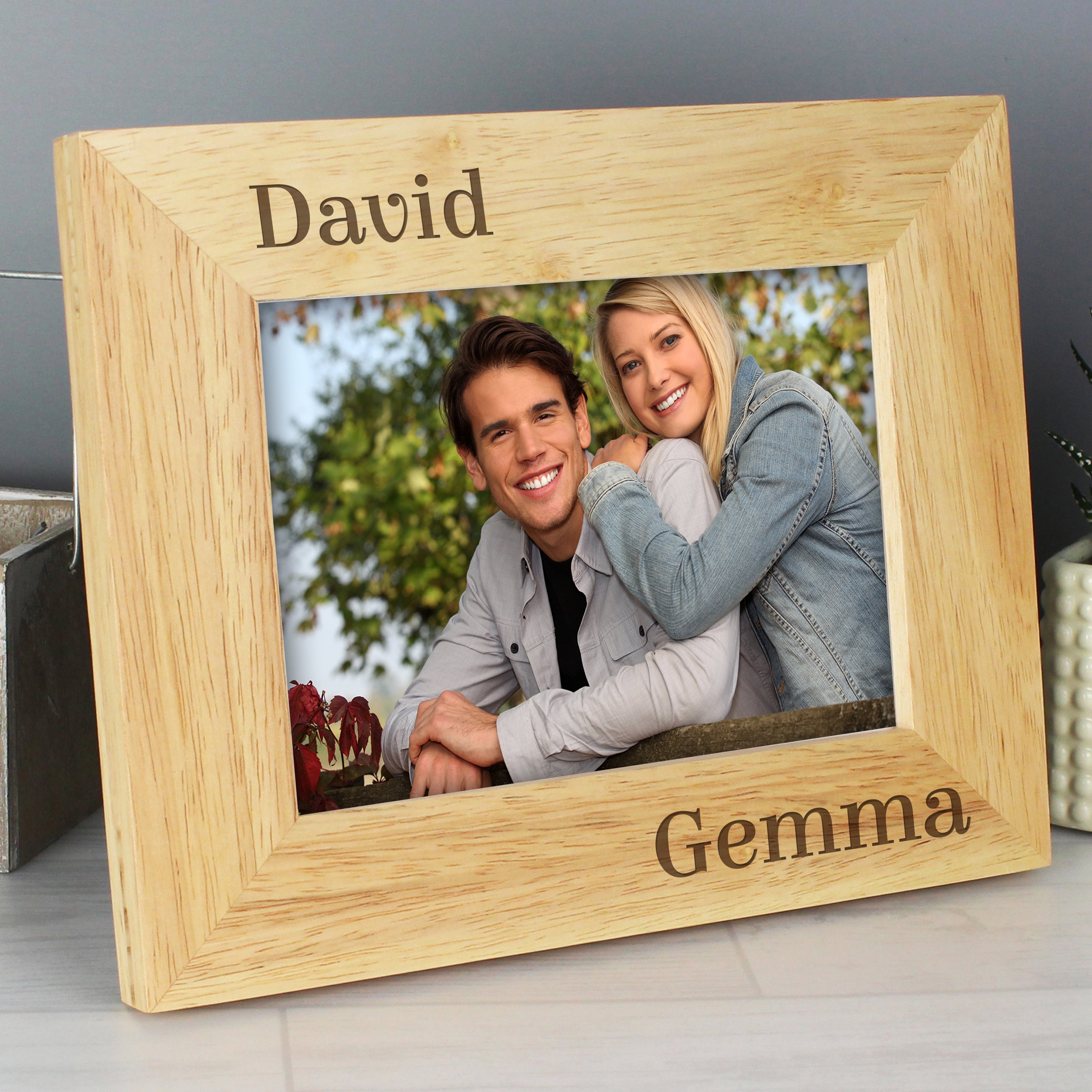Personalised Couples 7x5 Landscape Wooden Photo Frame