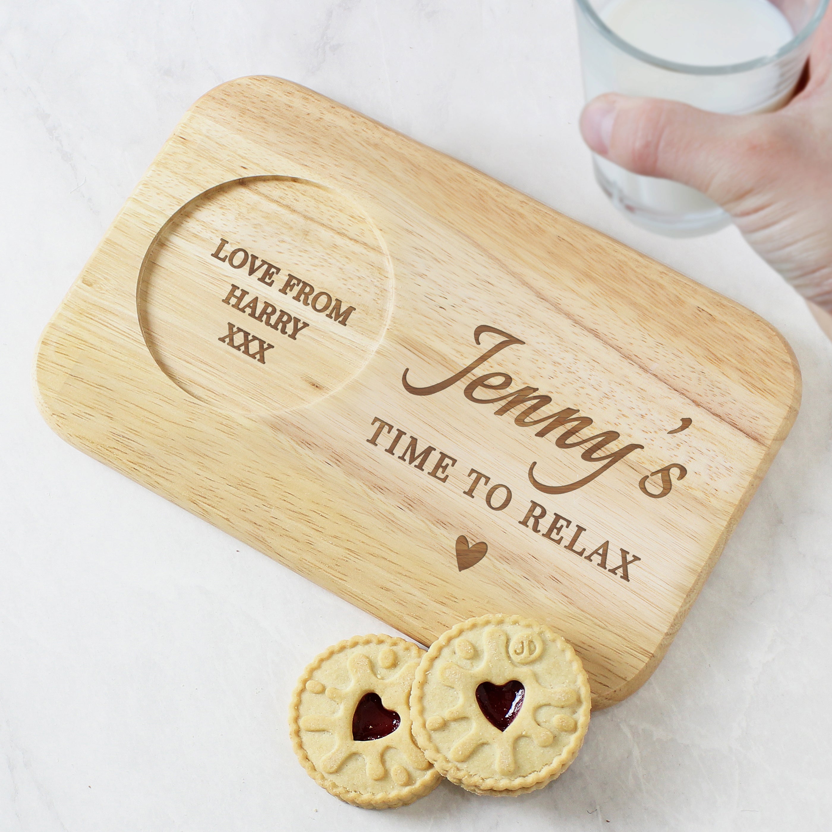 Personalised Heart Design Wooden Coaster Tray
