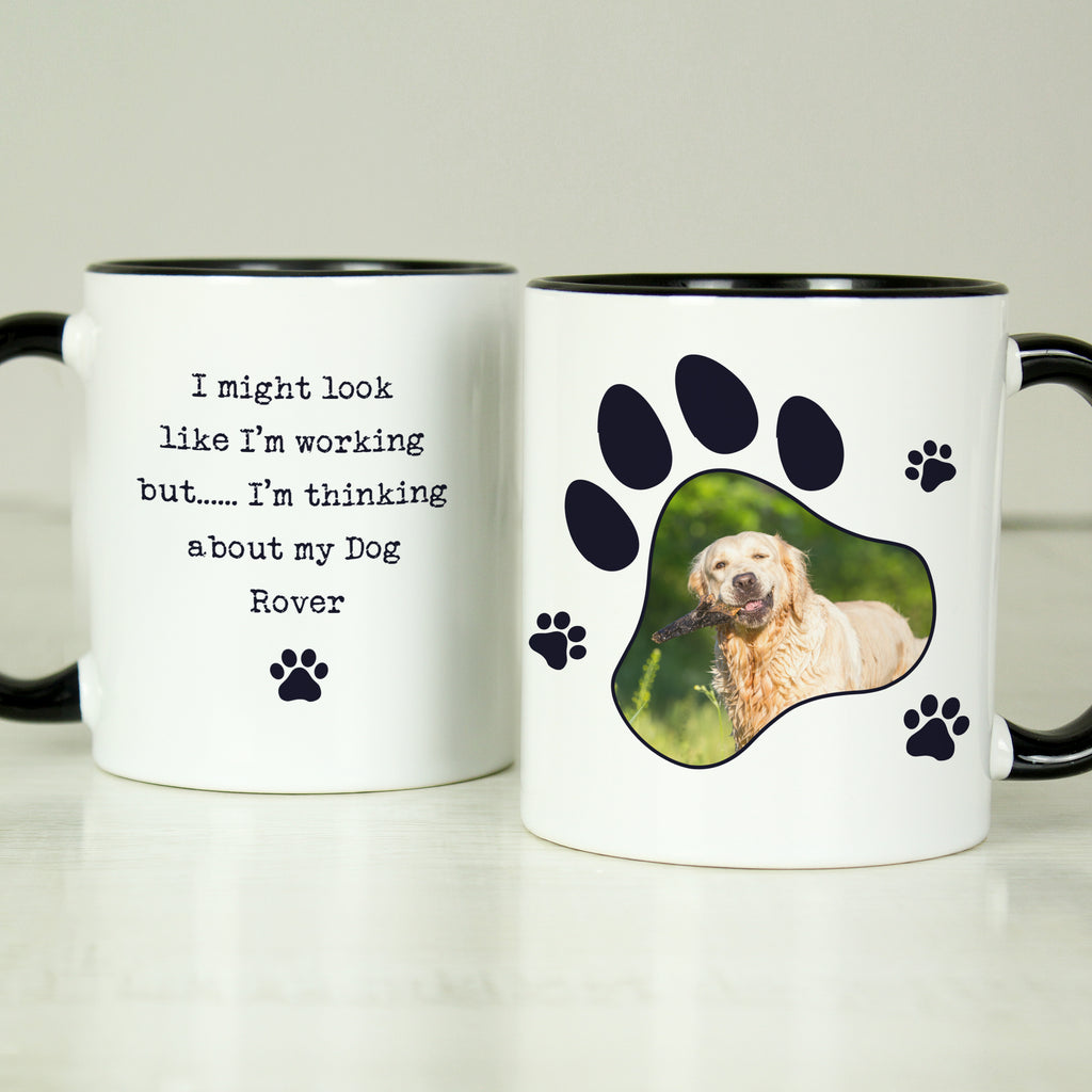 Personalised Paw Print Pet Photo Upload Black Handled Mug