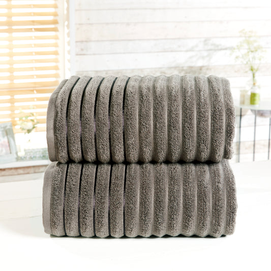 Ribbed 100% Cotton 2 Piece Bath Sheet Set - Charcoal