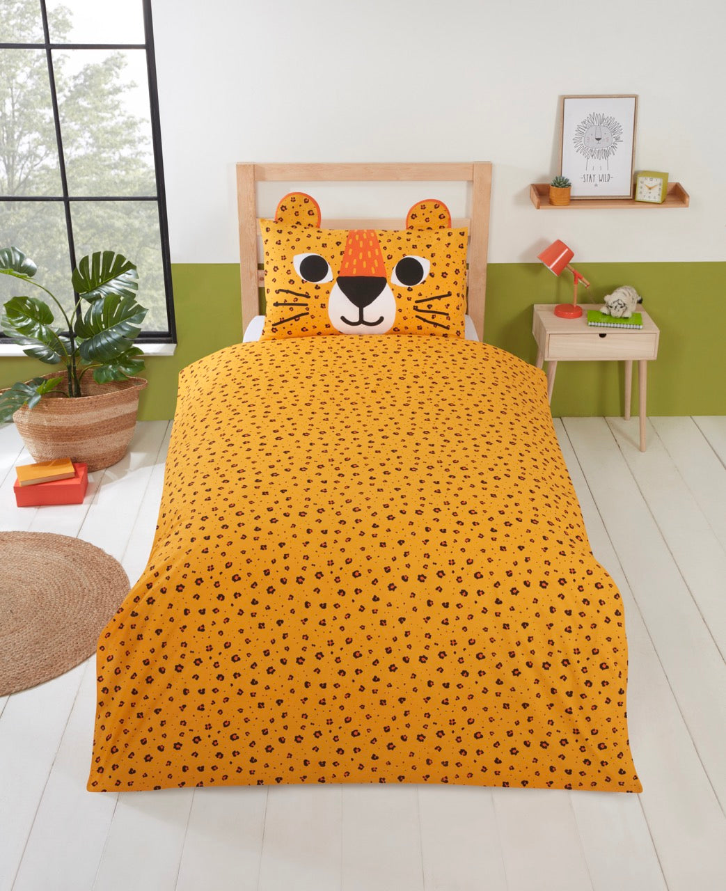 Wild Cats Animal Print Reversible Orange Duvet Cover Set