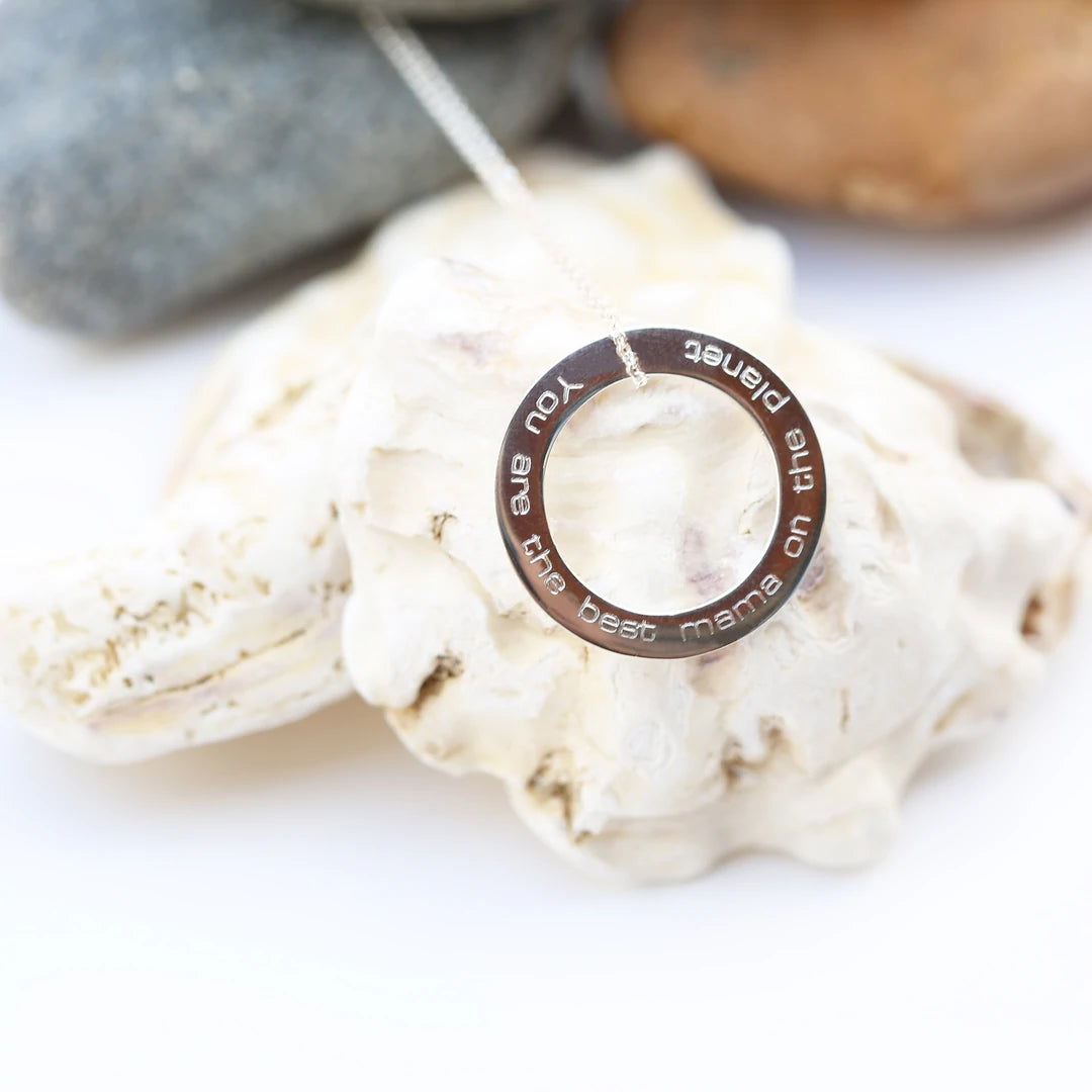 Sterling Silver Engraved Halo Necklace