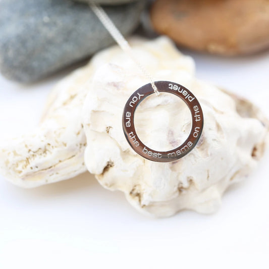 Sterling Silver Engraved Halo Necklace
