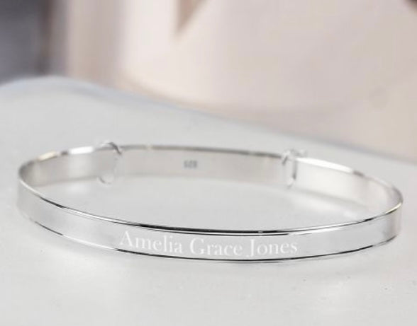 Personalised Sterling Silver Childs Expanding Diamante Star Bracelet
