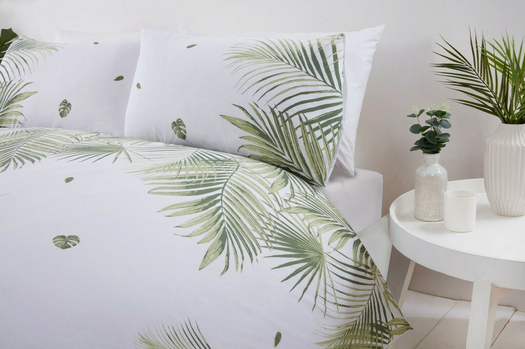 Eco-Friendly Tropics Floral Leaf Duvet Cover Bedding Set - Green