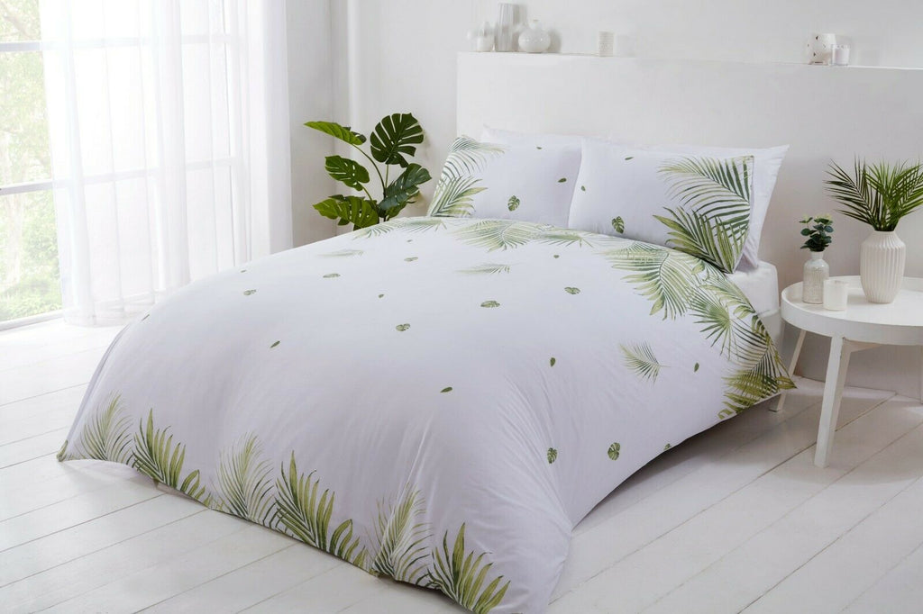 Eco-Friendly Tropics Floral Leaf Duvet Cover Bedding Set - Green