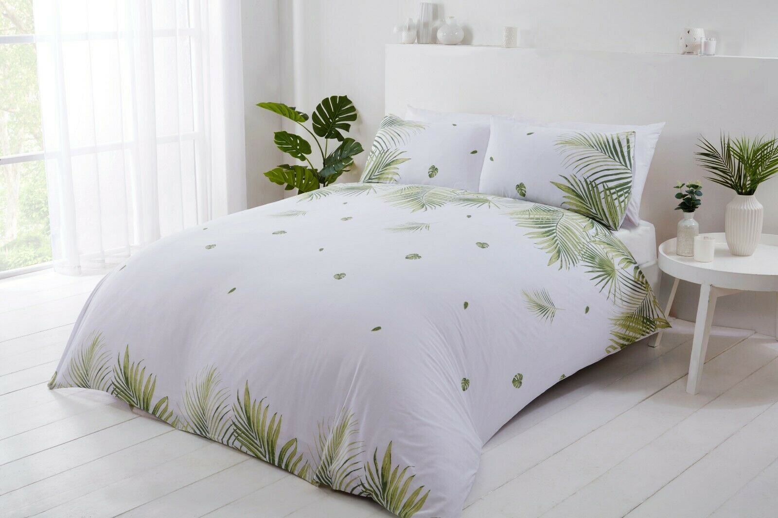 Eco-Friendly Tropics Floral Leaf Duvet Cover Bedding Set - Green