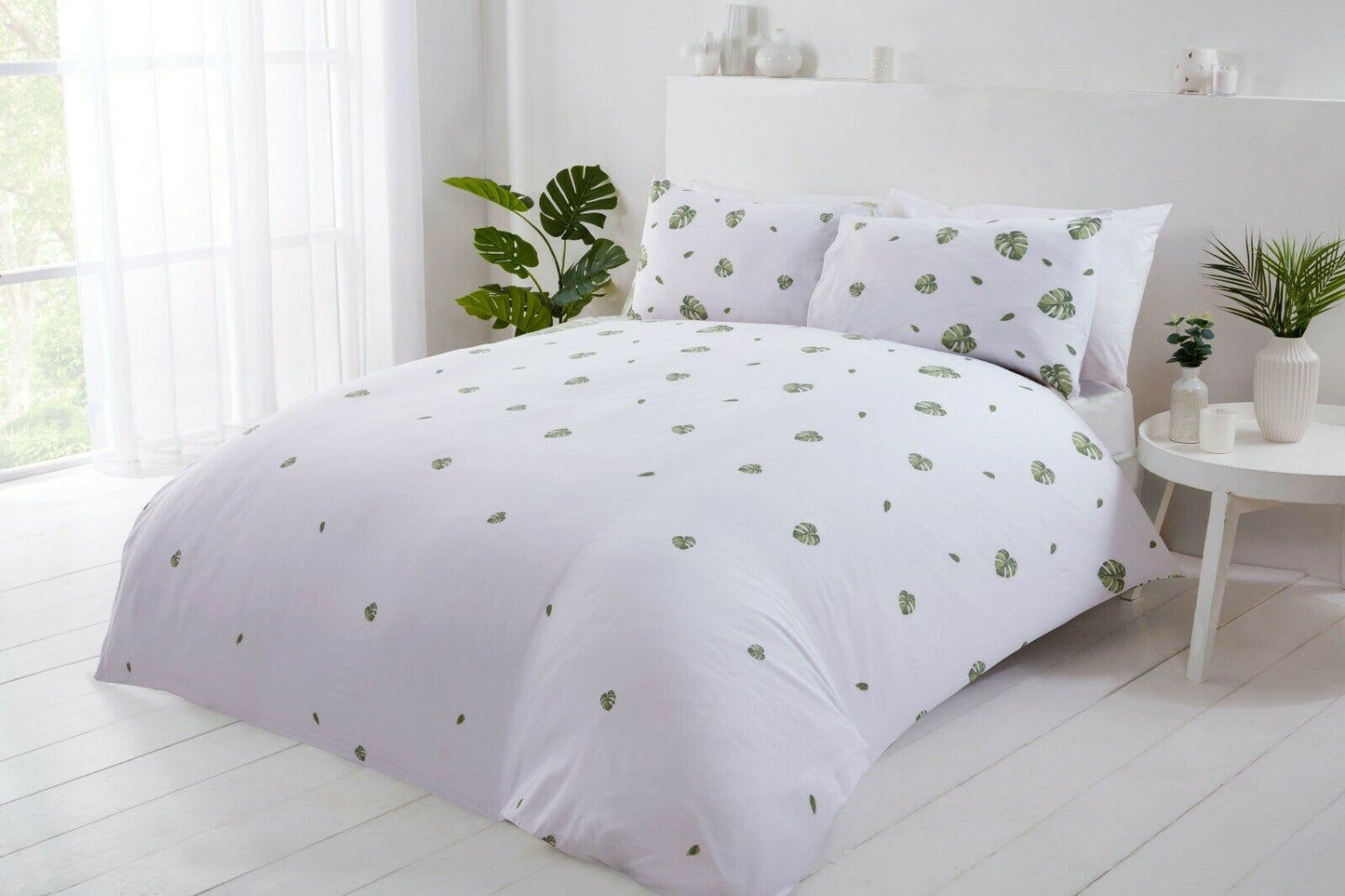 Eco-Friendly Tropics Floral Leaf Duvet Cover Bedding Set - Green