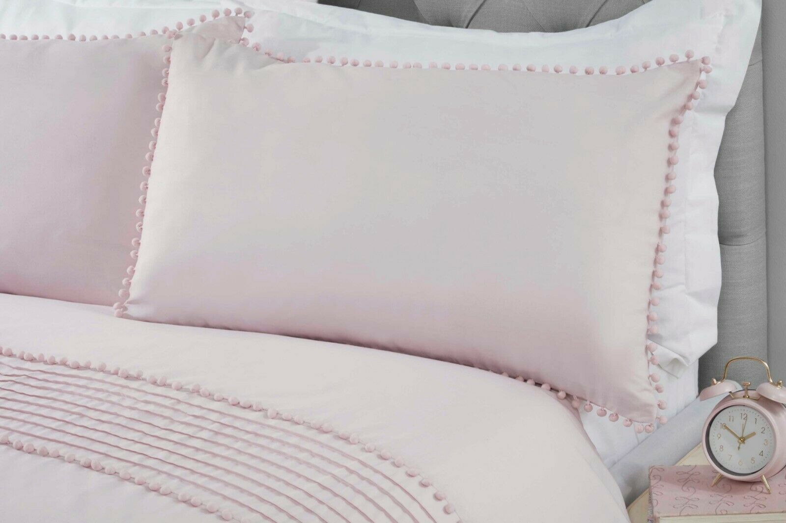 Pom Pom Pleated Trim Blush Pink Duvet Cover Set