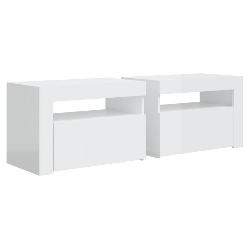 Bedside Cabinets 2 pcs with LEDs High Gloss White 60x35x40 cm